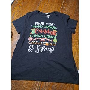 New Large Christmas Holiday Short Sleeve Tee Tshirt Top Cotton Black NWT